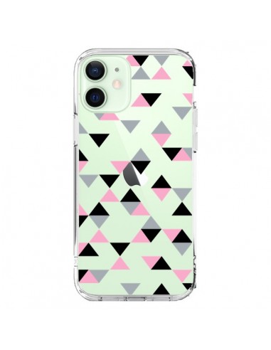 Coque iPhone 12 Mini Triangles Pink Rose Noir Transparente - Project M