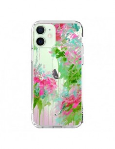 Coque iPhone 12 Mini Fleur Flower Rose Vert Transparente...