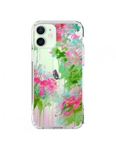 Cover iPhone 12 Mini Fiori Rosa Verde Trasparente - Ebi Emporium