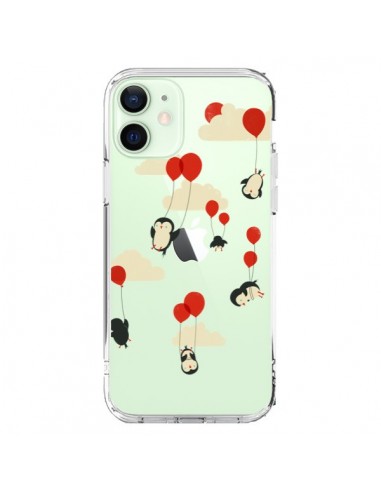 Coque iPhone 12 Mini Pingouin Ciel Ballons Transparente - Jay Fleck