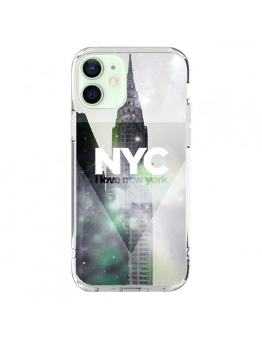 Coque iPhone 12 Mini I Love New York City Gris Violet Vert - Javier Martinez