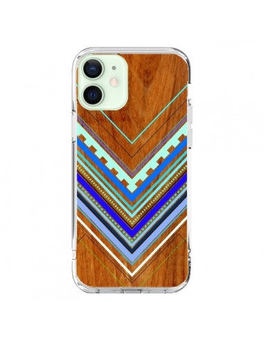 Coque iPhone 12 Mini Azteque Arbutus Blue Bois Aztec Tribal - Jenny Mhairi