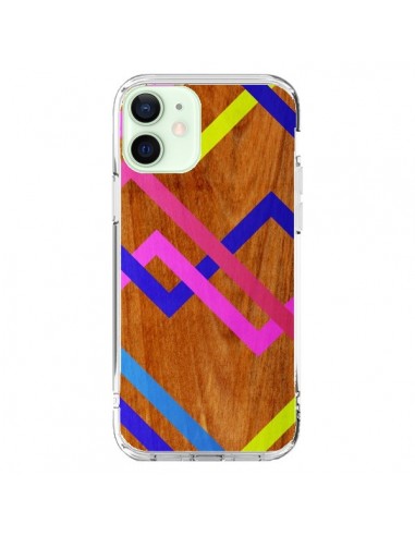 Coque iPhone 12 Mini Pink Yellow Wooden Bois Azteque Aztec Tribal - Jenny Mhairi