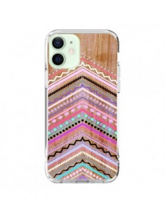 Coque iPhone 12 Mini Purple Chevron Wild Wood Bois...
