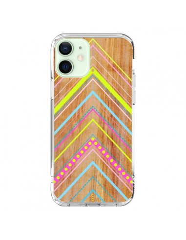 Coque iPhone 12 Mini Wooden Chevron Pink Bois Azteque Aztec Tribal - Jenny Mhairi