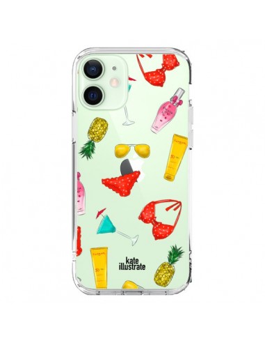 Coque iPhone 12 Mini Summer Essentials Ete Essentiel Transparente - kateillustrate