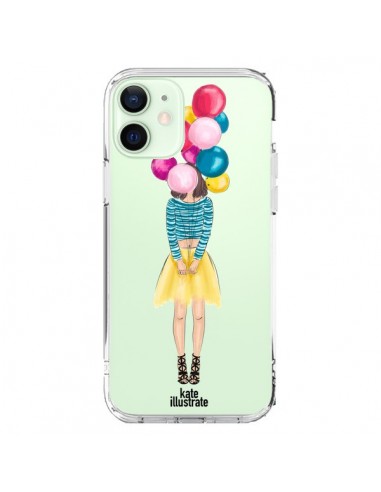 Coque iPhone 12 Mini Girls Balloons Ballons Fille Transparente - kateillustrate