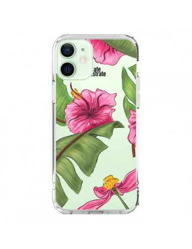 Coque iPhone 12 Mini Tropical Leaves Fleurs Feuilles Transparente - kateillustrate