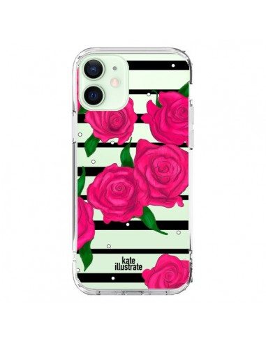 Cover iPhone 12 Mini Rosa Fiori Trasparente - kateillustrate