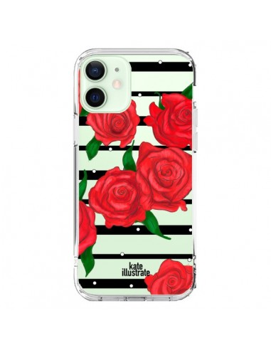 Cover iPhone 12 Mini Rosso Fiori Trasparente - kateillustrate