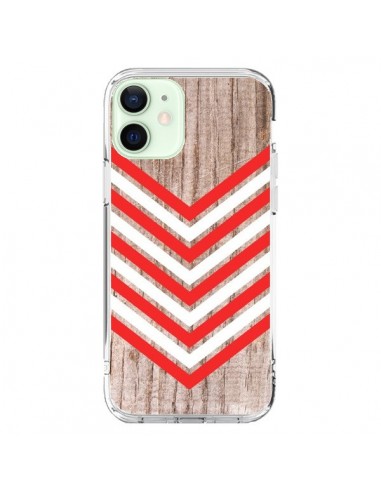 Coque iPhone 12 Mini Tribal Aztèque Bois Wood Flèche Rouge Blanc - Laetitia