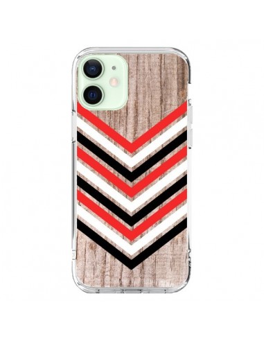 Cover iPhone 12 Mini Tribale Azteco Legno Wood Freccia Rosso Bianco Nero - Laetitia