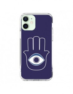 Coque iPhone 12 Mini Main de Fatma Oeil Bleu - Laetitia