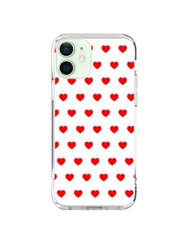 Coque iPhone 12 Mini Coeurs Rouges Fond Blanc - Laetitia