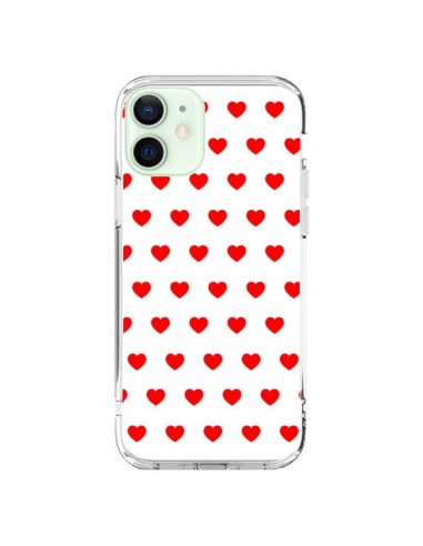 Coque iPhone 12 Mini Coeurs Rouges Fond Blanc - Laetitia