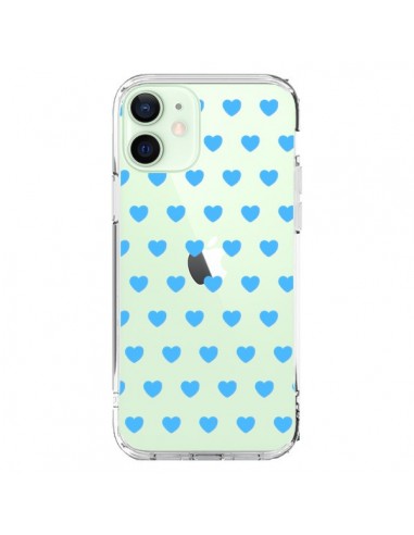 Coque iPhone 12 Mini Coeur Heart Love Amour Bleu Transparente - Laetitia