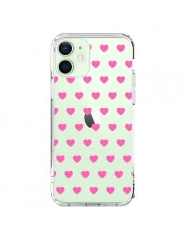Coque iPhone 12 Mini Coeur Heart Love Amour Rose Transparente - Laetitia