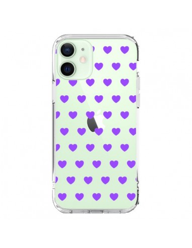 Coque iPhone 12 Mini Coeur Heart Love Amour Violet Transparente - Laetitia