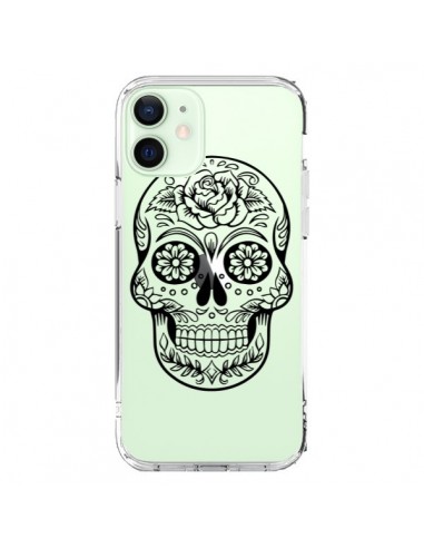 Coque iPhone 12 Mini Tête de Mort Mexicaine Noir Transparente - Laetitia