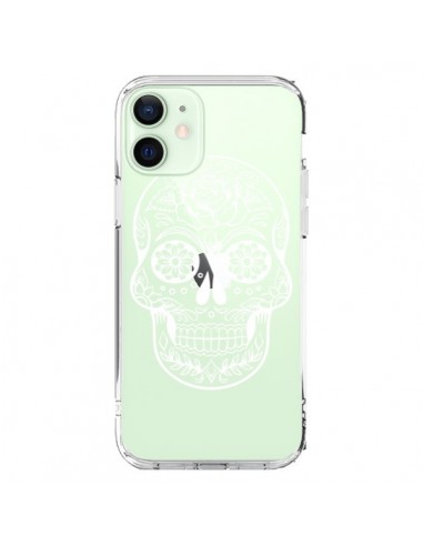 Coque iPhone 12 Mini Tête de Mort Mexicaine Blanche Transparente - Laetitia