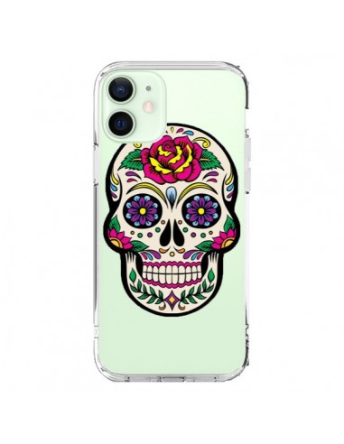 Coque iPhone 12 Mini Tête de Mort Mexicaine Fleurs Transparente - Laetitia