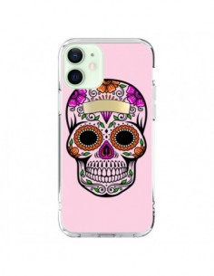 Coque iPhone 12 Mini Tête de Mort Mexicaine Rose...