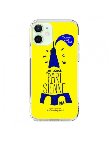 Coque iPhone 12 Mini Je suis Parisienne La Tour Eiffel Jaune - Leellouebrigitte