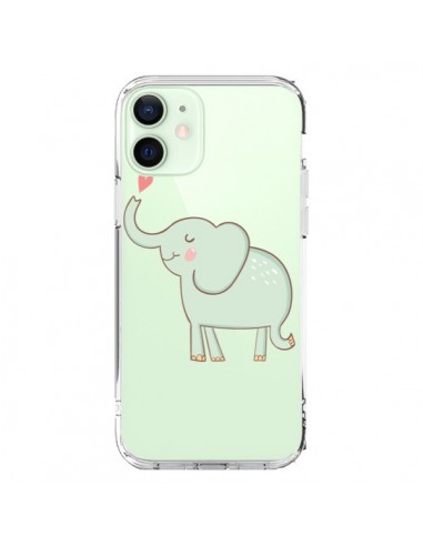 Cover iPhone 12 Mini Elefante Animale Cuore Amore  Trasparente - Petit Griffin
