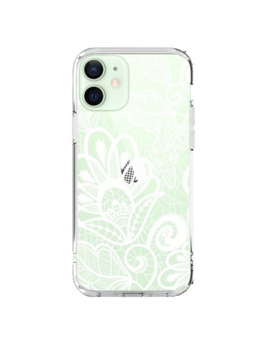 Coque iPhone 12 Mini Lace Fleur Flower Blanc Transparente - Petit Griffin