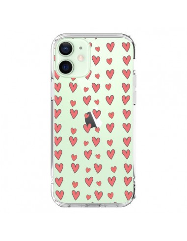 Coque iPhone 12 Mini Coeurs Heart Love Amour Rouge Transparente - Petit Griffin