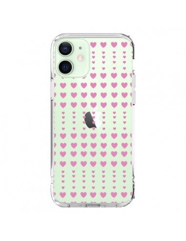 Coque iPhone 12 Mini Coeurs Heart Love Amour Rose Transparente - Petit Griffin