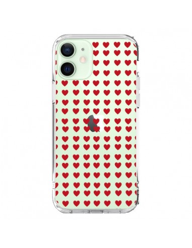 Coque iPhone 12 Mini Coeurs Heart Love Amour Red Transparente - Petit Griffin