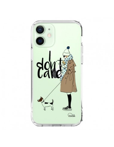 Coque iPhone 12 Mini I don't care Fille Chien Transparente - Lolo Santo