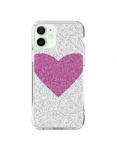 Coque iPhone 12 Mini Coeur Rose Argent Love - Mary Nesrala