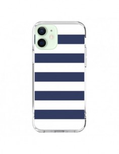 Coque iPhone 12 Mini Bandes Marinières Bleu Blanc...