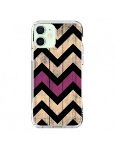 Coque iPhone 12 Mini Chevron Vintage Bois Wood - Mary...