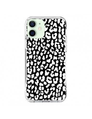 Coque iPhone 12 Mini Leopard Noir et Blanc - Mary Nesrala