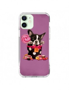 Coque iPhone 12 Mini Chien Dog Boite Noeud Papillon Pois...