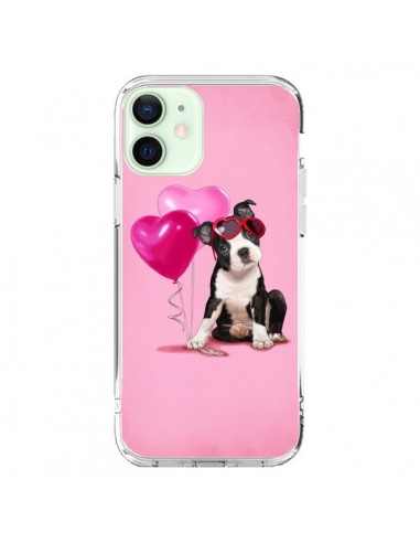 Coque iPhone 12 Mini Chien Dog Ballon Lunettes Coeur Rose - Maryline Cazenave