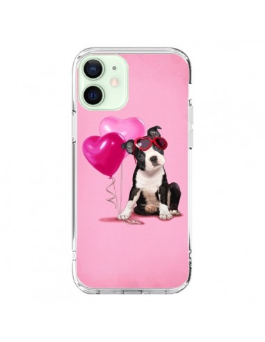 Cover iPhone 12 Mini Cane Palloncino Occhiali Cuore Rosa - Maryline Cazenave