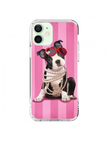 Cover iPhone 12 Mini Cane Fashion Collana di Perle Occhiali Cuore  - Maryline Cazenave