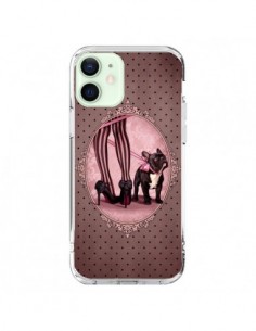 Cover iPhone 12 Mini Lady Jambes Cane Dog Rosa Pois Nero...