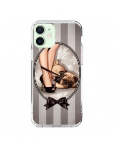 Cover iPhone 12 Mini Lady Nero Papillon Cane Luxe -...