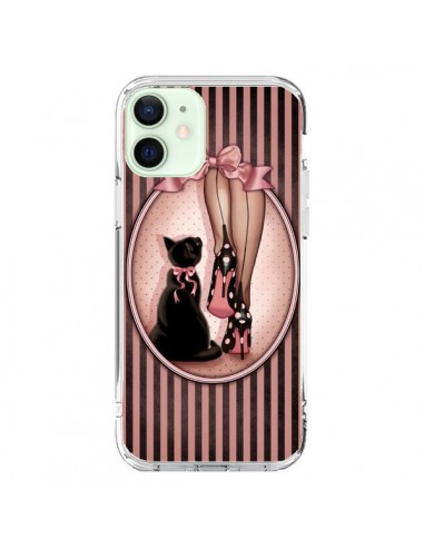 Coque iPhone 12 Mini Lady Chat Noeud Papillon Pois Chaussures - Maryline Cazenave