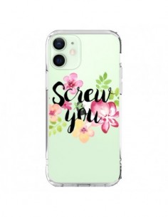 Cover iPhone 12 Mini Screw you Flower Fiori Trasparente -...