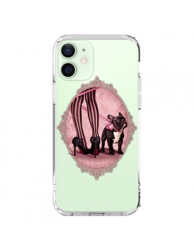 Cover iPhone 12 Mini Lady Jambes Cane Bulldog Dog Rosa Pois Nero Trasparente - Maryline Cazenave