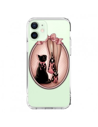 Coque iPhone 12 Mini Lady Chat Noeud Papillon Pois Chaussures Transparente - Maryline Cazenave