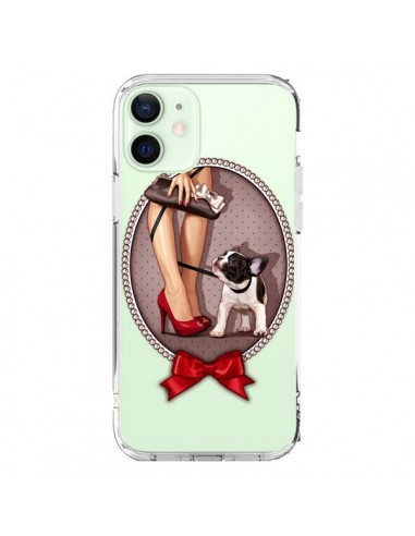 Coque iPhone 12 Mini Lady Jambes Chien Bulldog Dog Pois Noeud Papillon Transparente - Maryline Cazenave