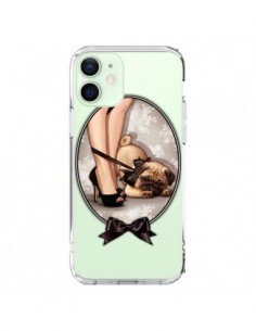Coque iPhone 12 Mini Lady Jambes Chien Bulldog Dog Noeud...