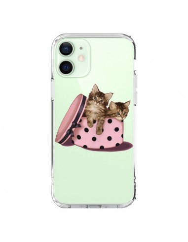 Coque iPhone 12 Mini Chaton Chat Kitten Boite Pois Transparente - Maryline Cazenave